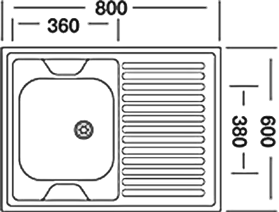 Мойка накладная S 420-L 800х600мм нерж.матовая 0,4мм левая (без сифона) 438x503 в Материке - Вариант 2