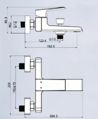 Смеситель STYLE 14033 (для ванны, короткий излив) с душ.комплектом 438x503 в Материке - Вариант 2