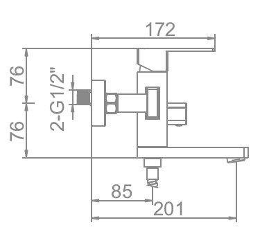 Смеситель L73233 (для ванны, короткий излив) нерж.сталь 438x503 в Материке - Вариант 2