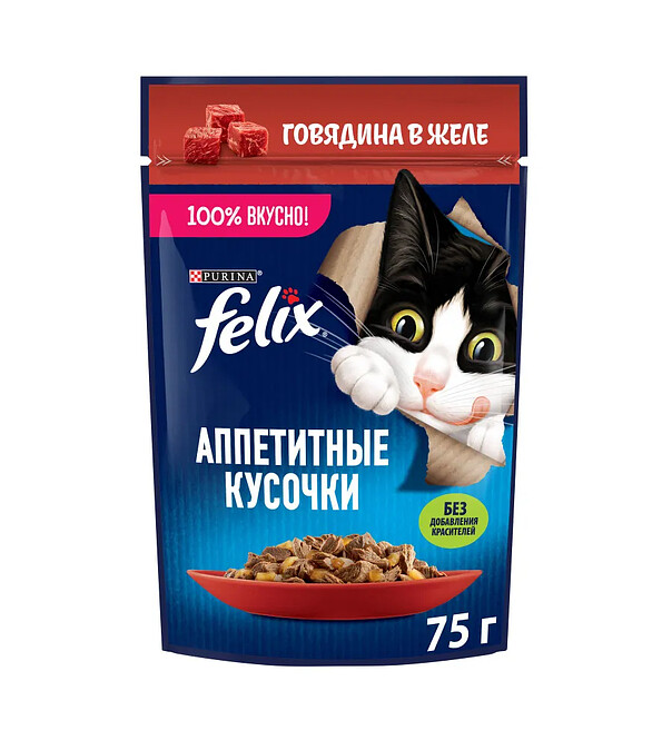Корм для кошек FELIX говядина, кусочки в желе (75г) 586x674 Корм для кошек FELIX говядина, кусочки в желе (75г) 586x674 в Материке