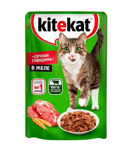Корм для кошек KITEKAT говядина, желе (85г) 438x503 в Материке