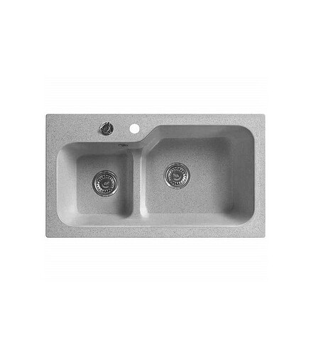 Мойка SG-REC-DUO-8045 800х452мм 1,5 чаши иск.мрамор-ОЛОВО СВ.СЕР.RS прав. с сиф. 438x503 в Материке