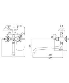 Смеситель K13120G (для ванны, длинный излив) золото