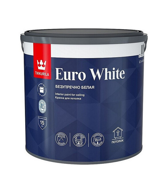 Краска Tikkurila EURO White для потолка белая гл/мат, 2,7л 586x674 Краска Tikkurila EURO White для потолка белая гл/мат, 2,7л 586x674 в Материке
