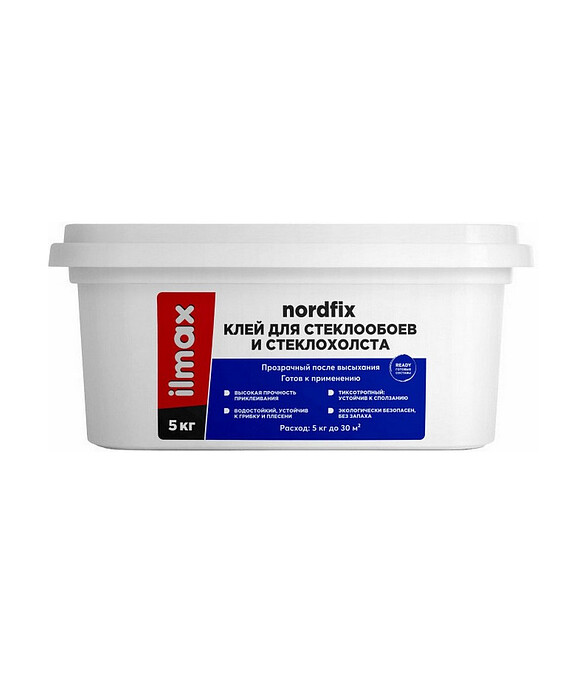 Клей ILMAX ready nordfix для стеклообоев, 5кг 586x674 Клей ILMAX ready nordfix для стеклообоев, 5кг 586x674 в Материке