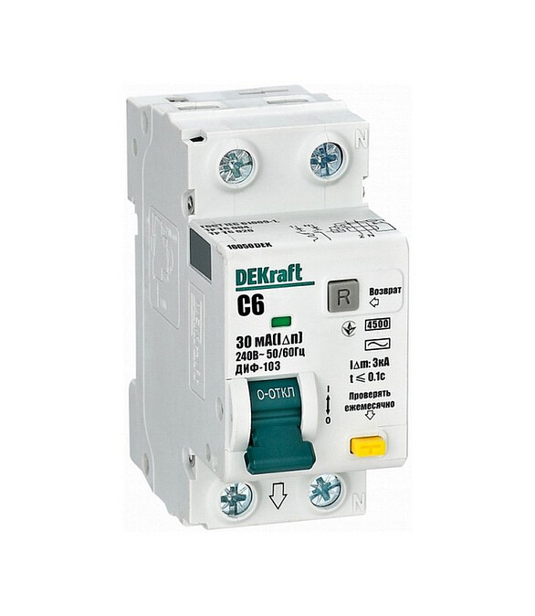 Дифавтомат DEKraft ДИФ-103 1П+Н 6А/30мА 586x674 в Материке