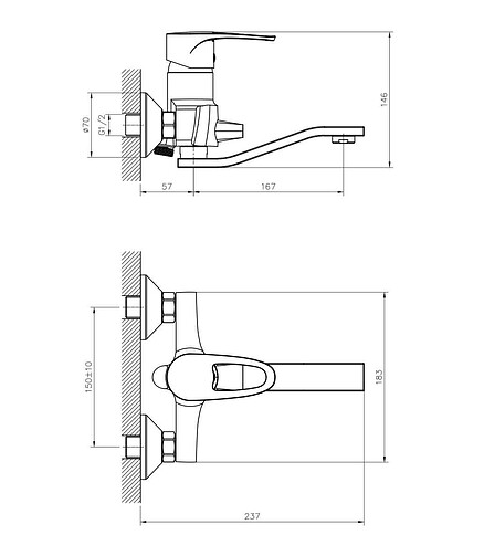 Смеситель DECOROOM DR70044 (для ванны, короткий излив 200мм), ЛАТУНЬ 438x503 в Материке - Вариант 2