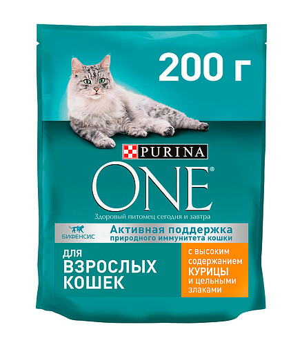 Корм для кошек Purina ONE, цельные злаки, курица (0,2кг) 438x503 в Материке