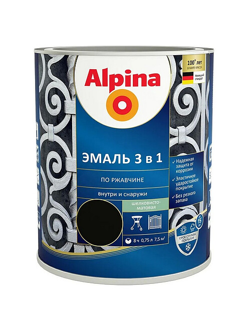 Грунт-эмаль Alpina 3в1 RAL9005 черный, 0,75л 495x660 Грунт-эмаль Alpina 3в1 RAL9005 черный, 0,75л 495x660 в Материке