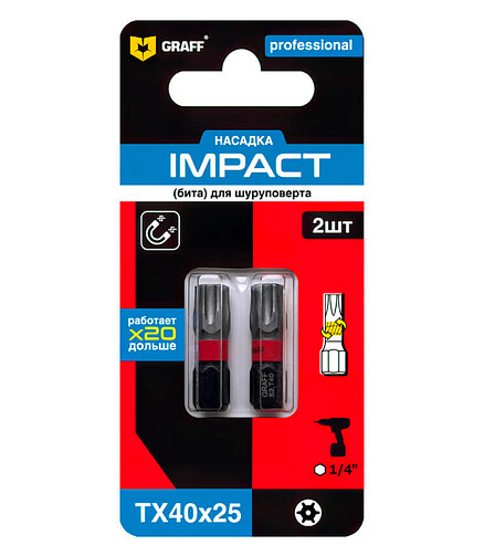 Бита ударная GRAFF T40 25мм 2шт/уп. 438x503 в Материке