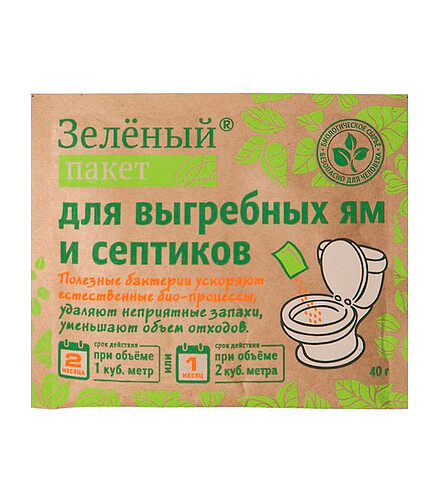 Средство для выгребных ям и септиков Зеленый пакет 111 (40г), Доктор Робик 438x503 в Материке