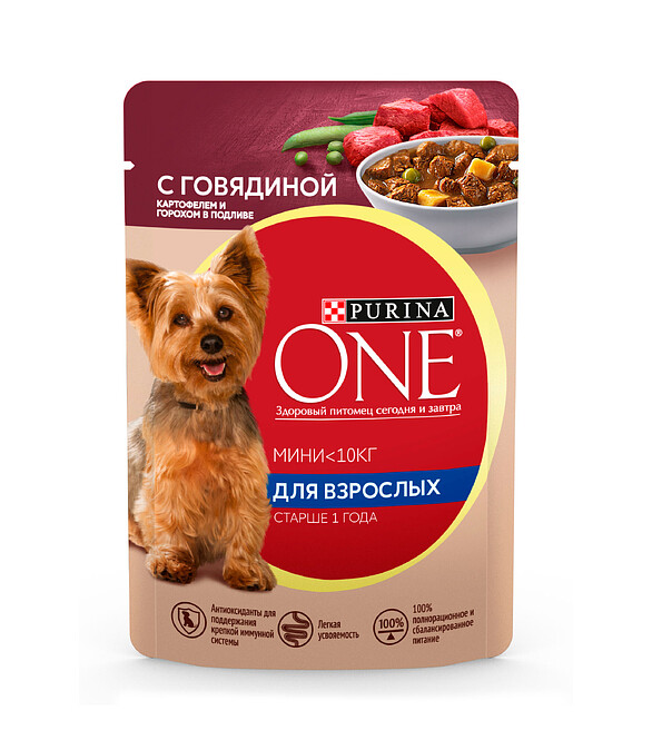Корм для собак Purina One Мини говяд., картофель, горох, подлива (85г) 586x674 Корм для собак Purina One Мини говяд., картофель, горох, подлива (85г) 586x674 в Материке