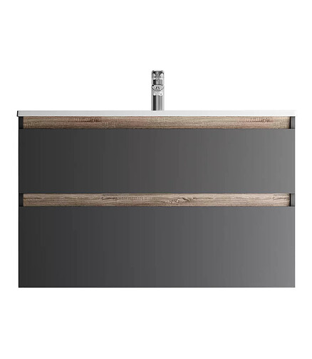 Тумба X-JOY M85AFHX1002BM 100см подвесная черный-мат/темное дерево 438x503 в Материке