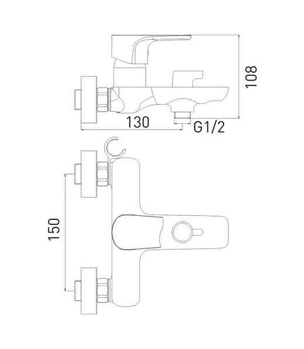 Смеситель EVO 2155297С (для ванны, короткий излив) с душ.комплектом 438x503 в Материке - Вариант 2