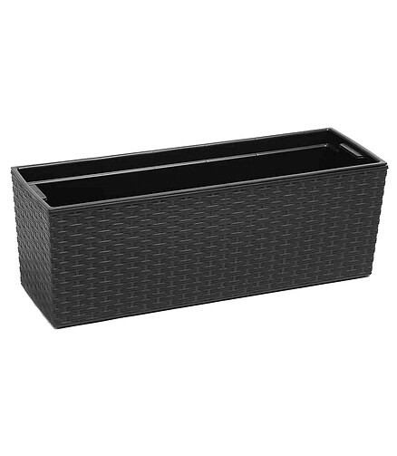 Ящик балконный BEGONIA RATTAN с вкладышем (56x19x19см) пластик черный LA625-04 438x503 в Материке