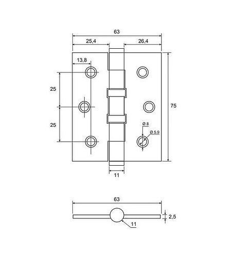 Петля дверная врезная универсальная AVERS 75*60*2,5-B2-NIS, никель (уп=2шт) 438x503 в Материке - Вариант 2