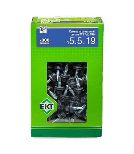Саморез КРОВЕЛЬНЫЙ с резин.прокл. 5.5x19, сверло PT3, RAL7024 (уп=300шт)_WBOX 438x503 в Материке - Вариант 2