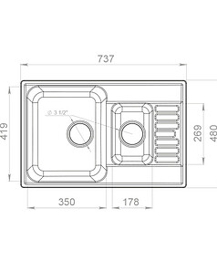 Мойка QUARZ GF-Z 21К (ЕСО-21К), 1,5 чаши 740х480мм черный (без сифона)