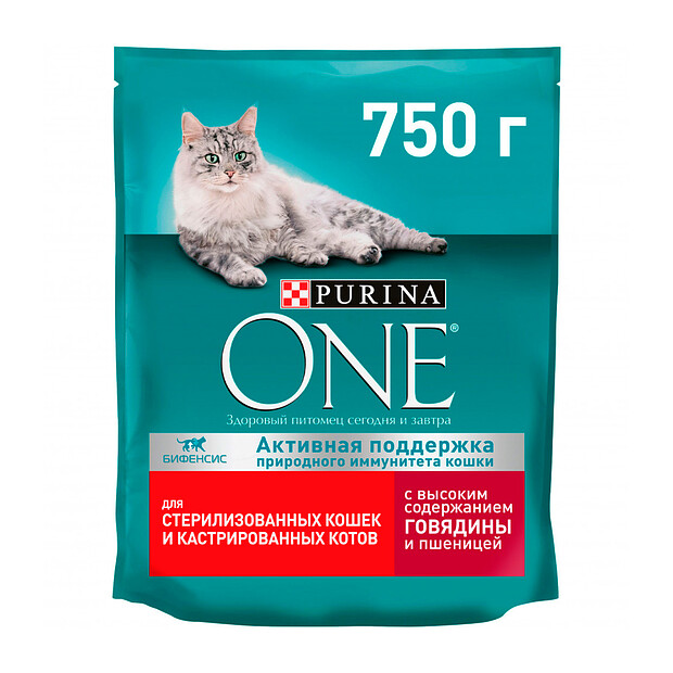 Корм для кошек Purina ONE для стерилизованных, говядина и пшеница (0,75кг) 620x620 в Материке