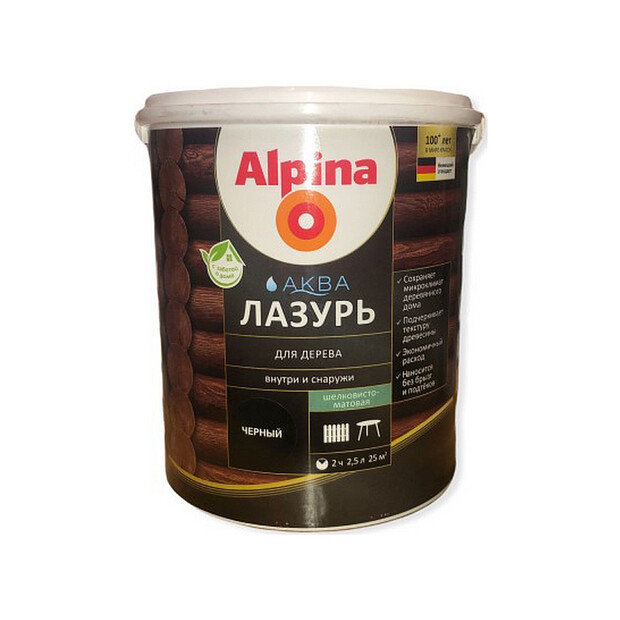 Лазурь ALPINA АКВА д/дерева Черный 2,5л