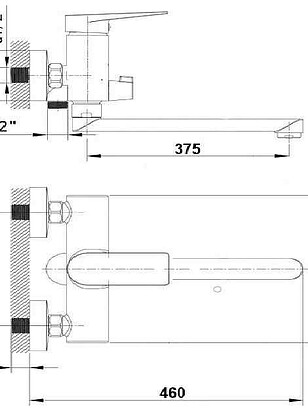 Смеситель W22214 (для ванны, длинный излив), ЦИНК 238x286 в Материке - Вариант 2