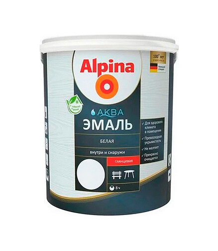 Эмаль Alpina АКВА белая глянцевая, 0,9л 438x503 в Материке