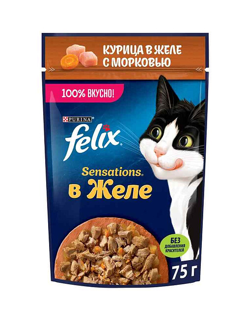 Корм для кошек FELIX Sensations, курица, морковь, кусочки в желе (75г) 495x660 Корм для кошек FELIX Sensations, курица, морковь, кусочки в желе (75г) 495x660 в Материке