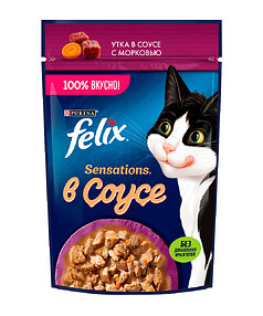 Корм для кошек FELIX SENSATIONS Sauce Surprise утка, морковь (75г)