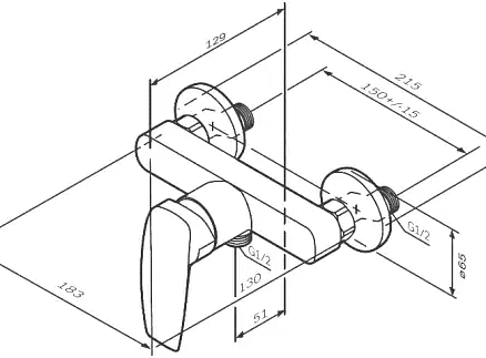 Смеситель TENDER F45A20000 (для душа) без душ.комплекта 438x503 в Материке - Вариант 2