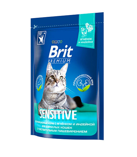 Корм для кошек Brit Premium Sensitive ягненок, индейка (0,4кг) 438x503 в Материке