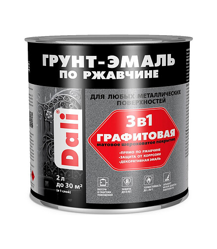 Грунт-эмаль Dali графит по ржавчине черная, 2л 438x503 в Материке