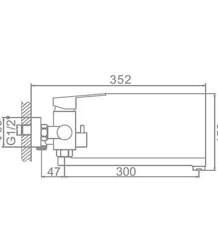 Смеситель L72203 (для ванны, длинный излив) нерж.сталь 438x503 в Материке - Вариант 2