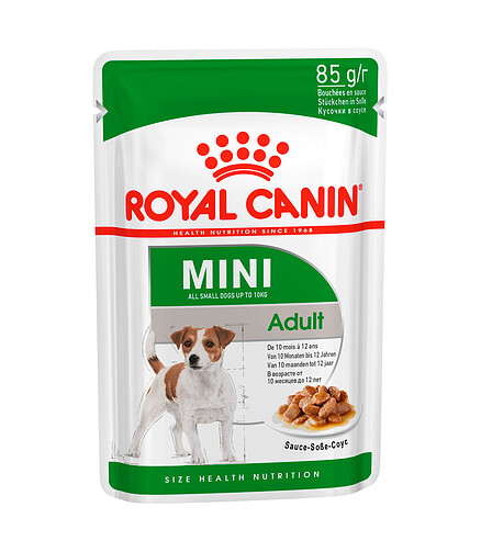 Корм для собак мелких пород Royal Canin Мini Adult кусочки в соусе (85г) 438x503 в Материке