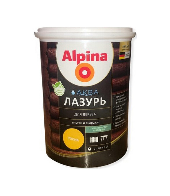 Лазурь Alpina АКВА для дерева Сосна, 0,9л 586x674 Лазурь Alpina АКВА для дерева Сосна, 0,9л 586x674 в Материке
