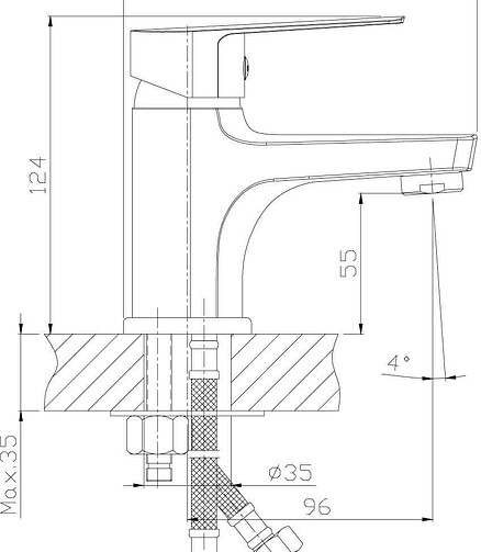 Смеситель ROSSINKA S35-15 (для умывальника с душевой лейкой Bide) 438x503 в Материке - Вариант 2