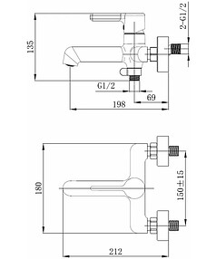 Смеситель COLUMN BLACK CLM 54B (для ванны, кор.излив) без душ.комплекта, черный