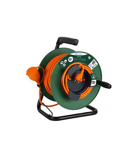 Удлинитель на катушке сад. ELECTRALINE 49236 1роз. 30м 2х1,5 фикс.блок 438x503 в Материке