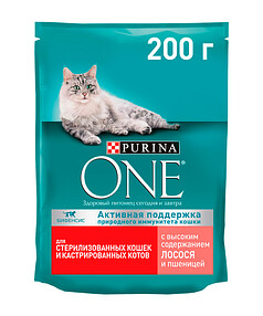 Корм для стерилиз. кошек PURINA ONE лосось, пшеница (200г)