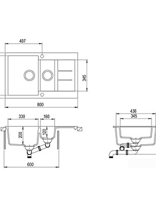 Мойка TESA SQT151-220AW 1,5 чаши 800х500мм гранит-аргент с вып.полуавтомат 238x286 в Материке - Вариант 2