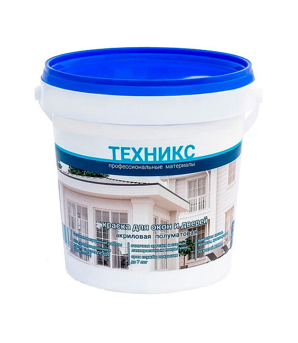 Краска ТЕХНИКС для окон и дверей п/глянц белая, 1кг 586x674 в Материке