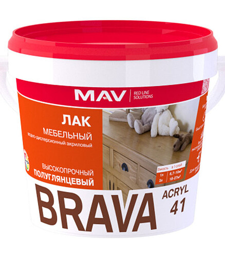 Лак BRAVA ВД-АК-2041 мебельный полуматовый, 1кг 438x503 в Материке