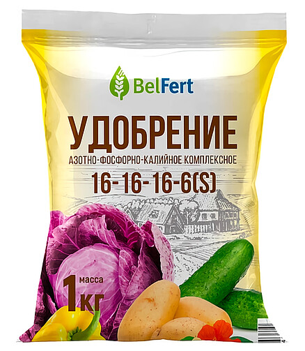 Удобрение BelFert азотно-фосфорно-калийное 16-16-16-6(S) (1кг) 438x503 в Материке