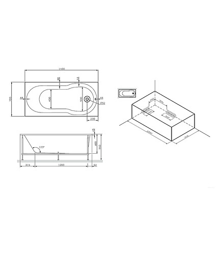 Ванна акриловая прямоугольная X-JOY 150x70см без каркаса, W88A-150-070W-A 438x503 в Материке - Вариант 2