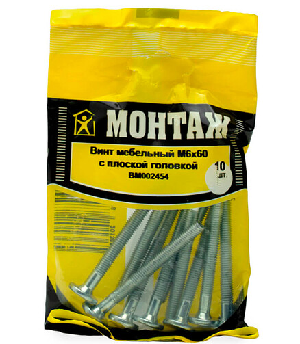 Винт мебельный с плоской головкой HEX 6х60, цинк, МОНТАЖ (уп=10шт) 438x503 в Материке
