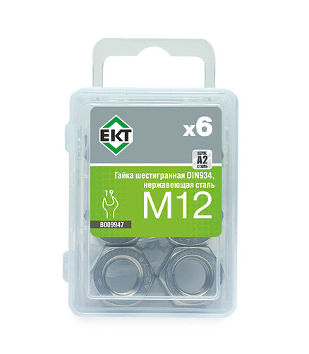 Гайка 6-гранная нерж.сталь М12, DIN934, ЕКТ (уп=6шт) 438x503 в Материке