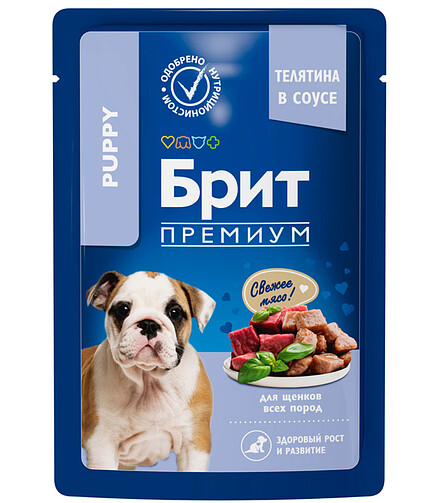 Корм для щенков Brit Premium телятина, соус (85г) 438x503 в Материке