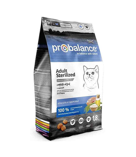 Корм для кошек ProBalance Adult Sterilized курица, рис (1,8кг) 438x503 в Материке