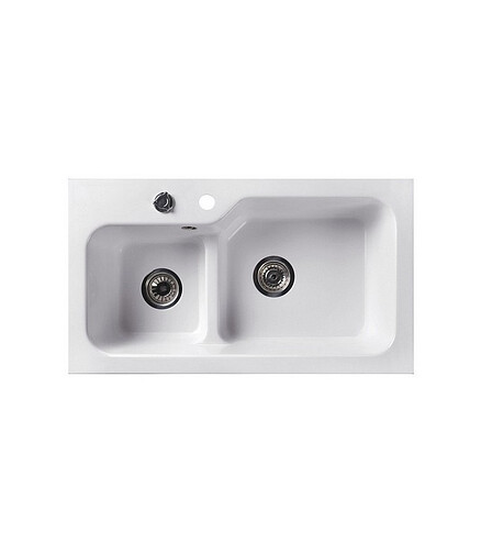 Мойка SG-REC-DUO-8045 800х452мм 1,5 чаши иск.мрамор-БЕЛЫЙ КВАРЦ правая с сифоном 438x503 в Материке