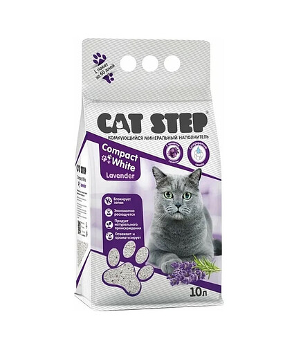 Наполнитель минеральный комкующийся Cat Step Compact White Lavender (5л) 438x503 в Материке