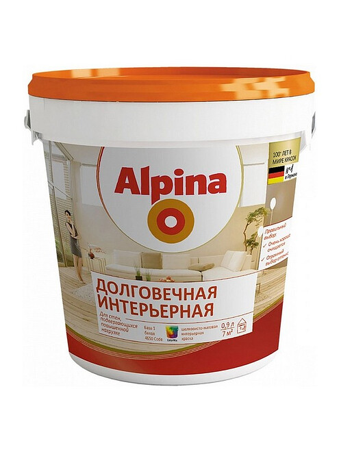 Краска Alpina Долговечная интерьерная Б1 шелк.-матовая, 0,9л 495x660 Краска Alpina Долговечная интерьерная Б1 шелк.-матовая, 0,9л 495x660 в Материке